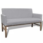 Banc avec coussin rembourré tissu hévéa gris clair