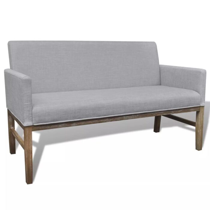 Banc avec coussin rembourré tissu hévéa gris clair – Image 1