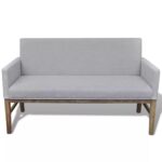 Banc avec coussin rembourré tissu hévéa gris clair – Image 2