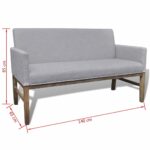 Banc avec coussin rembourré tissu hévéa gris clair – Image 5
