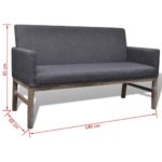 Banc avec coussin rembourré tissu hévéa gris foncé – Image 5