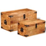 Coffre de rangement 2 pcs Bois de manguier brut – Image 2