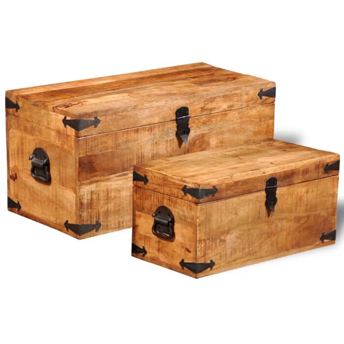 Coffre de rangement 2 pcs Bois de manguier brut – Image 2