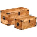 Coffre de rangement 2 pcs Bois de manguier brut – Image 3