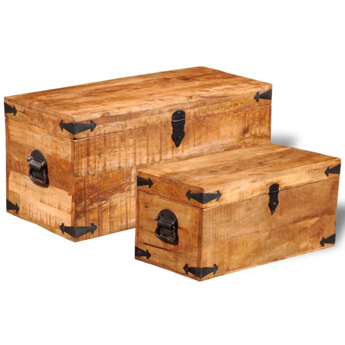 Coffre de rangement 2 pcs Bois de manguier brut – Image 3