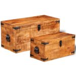 Coffre de rangement 2 pcs Bois de manguier brut – Image 4