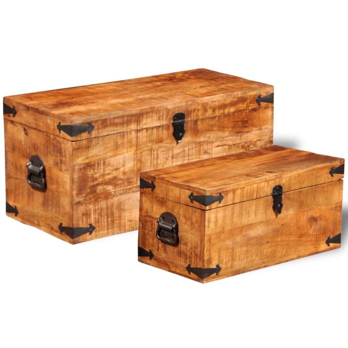 Coffre de rangement 2 pcs Bois de manguier brut – Image 4