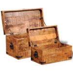 Coffre de rangement 2 pcs Bois de manguier brut – Image 5