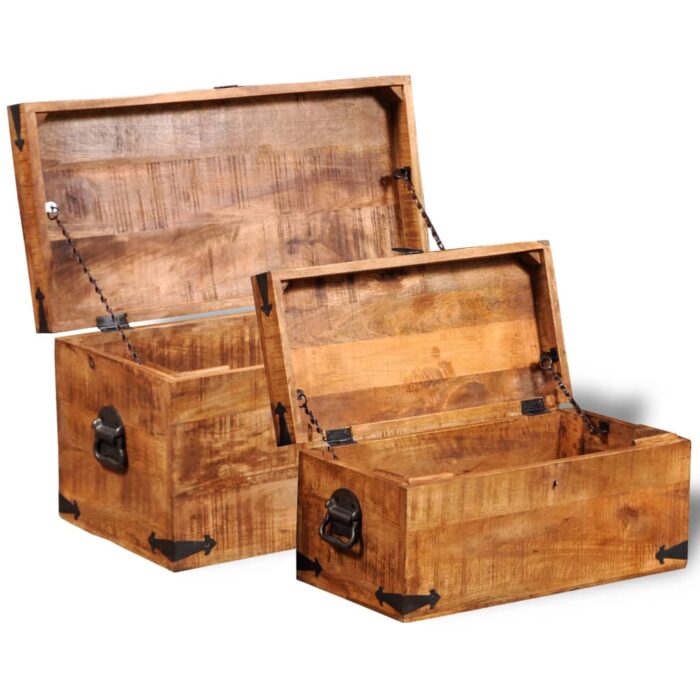 Coffre de rangement 2 pcs Bois de manguier brut – Image 5