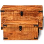 Coffre de rangement 2 pcs Bois de manguier brut – Image 6