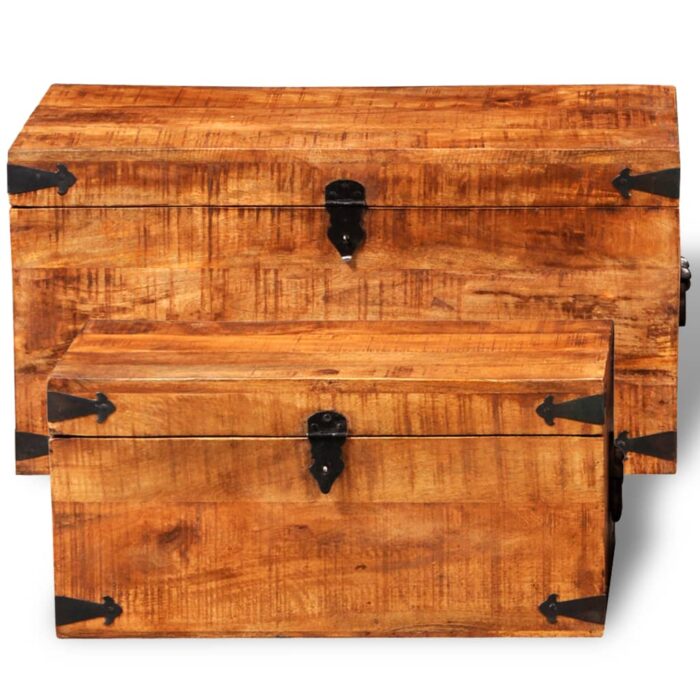 Coffre de rangement 2 pcs Bois de manguier brut – Image 6