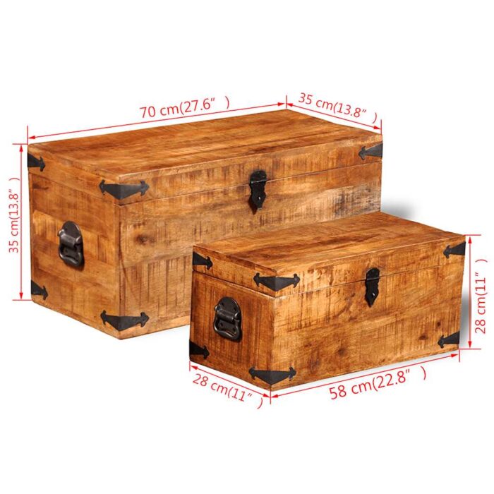Coffre de rangement 2 pcs Bois de manguier brut – Image 8