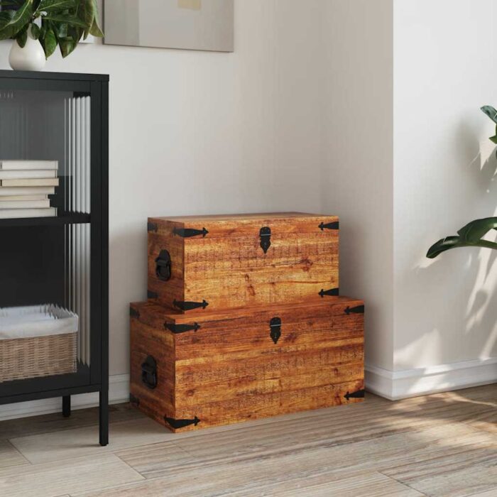 Coffre de rangement 2 pcs Bois de manguier brut – Image 1