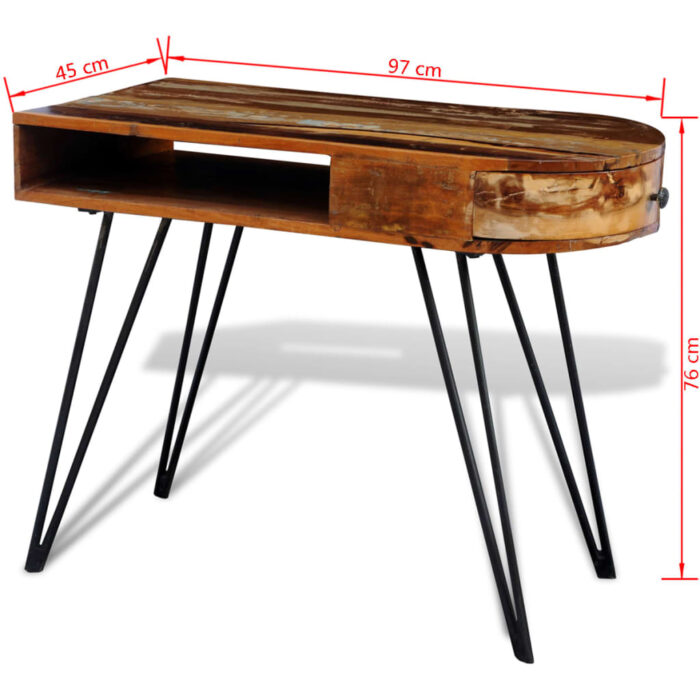 Bureau avec pieds en fer Bois de récupération solide – Image 7