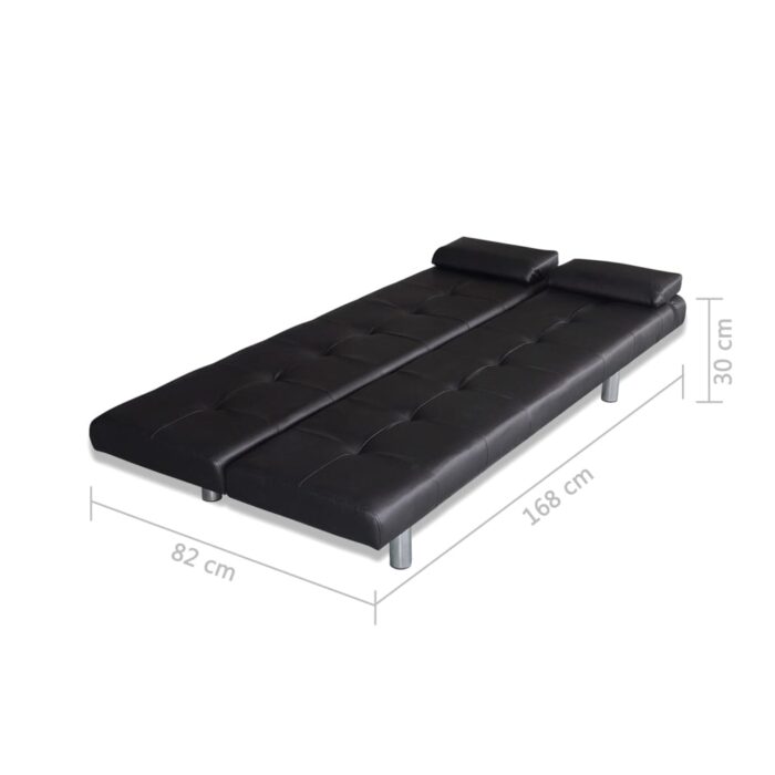 Canapé-lit réglable avec deux oreillers Similicuir Noir – Image 8