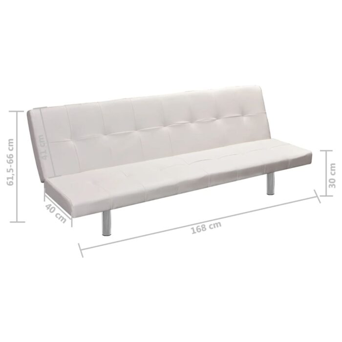 Canapé-lit réglable avec deux oreillers Similicuir Blanc crème – Image 7