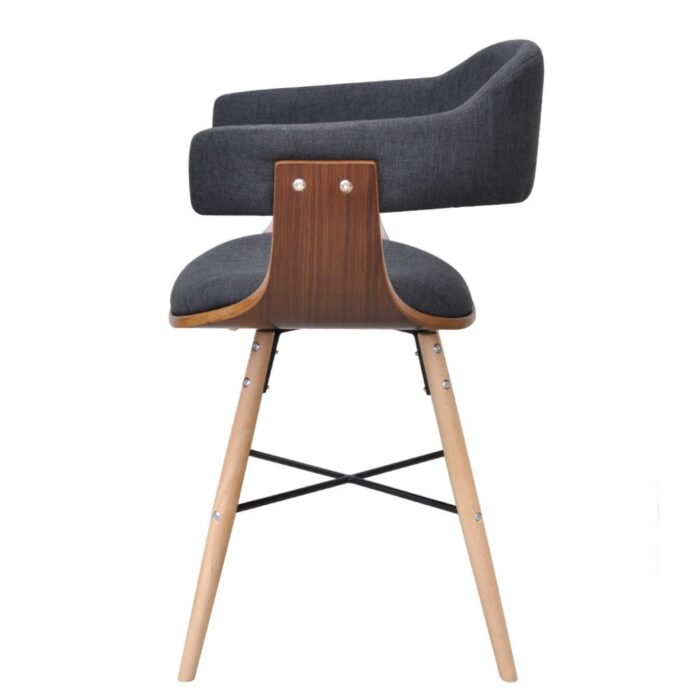 Chaises à manger lot de 2 gris foncé bois courbé et tissu – Image 3