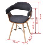 Chaises à manger lot de 2 gris foncé bois courbé et tissu – Image 5