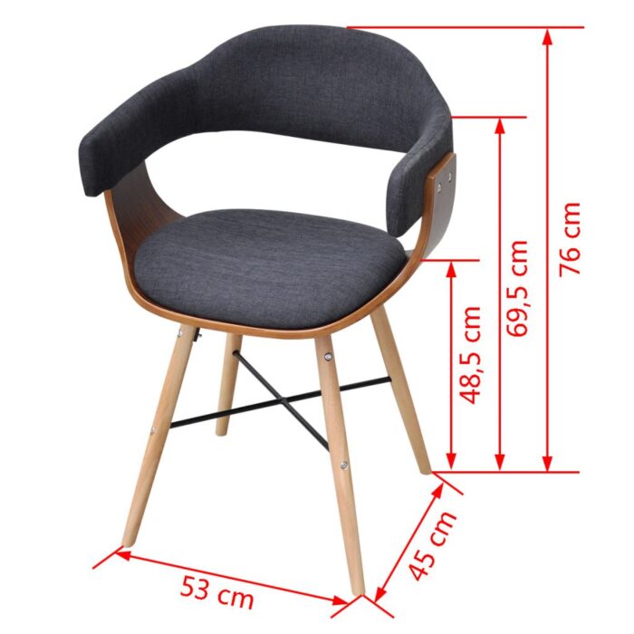Chaises à manger lot de 2 gris foncé bois courbé et tissu – Image 5