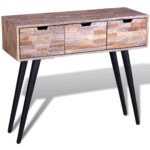 Table console avec 3 tiroirs Bois de teck recyclé – Image 4
