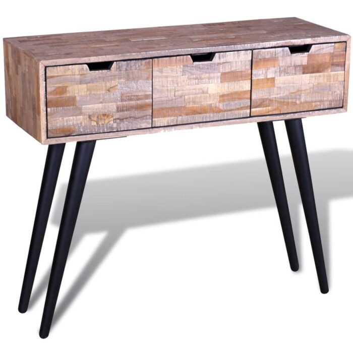 Table console avec 3 tiroirs Bois de teck recyclé – Image 4