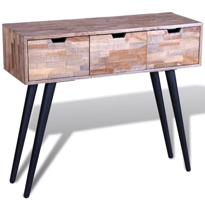 Table console avec 3 tiroirs Bois de teck recyclé – Image 5