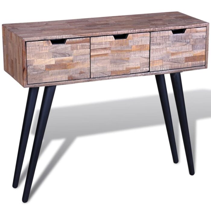 Table console avec 3 tiroirs Bois de teck recyclé – Image 6