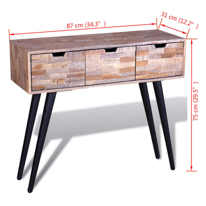 Table console avec 3 tiroirs Bois de teck recyclé – Image 8