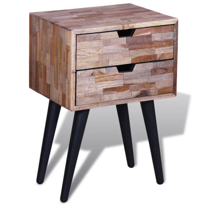 Table de chevet avec 2 tiroirs Bois de teck recyclé – Image 2