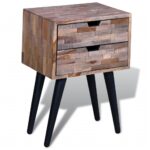 Table de chevet avec 2 tiroirs Bois de teck recyclé – Image 3