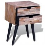 Table de chevet avec 2 tiroirs Bois de teck recyclé – Image 4
