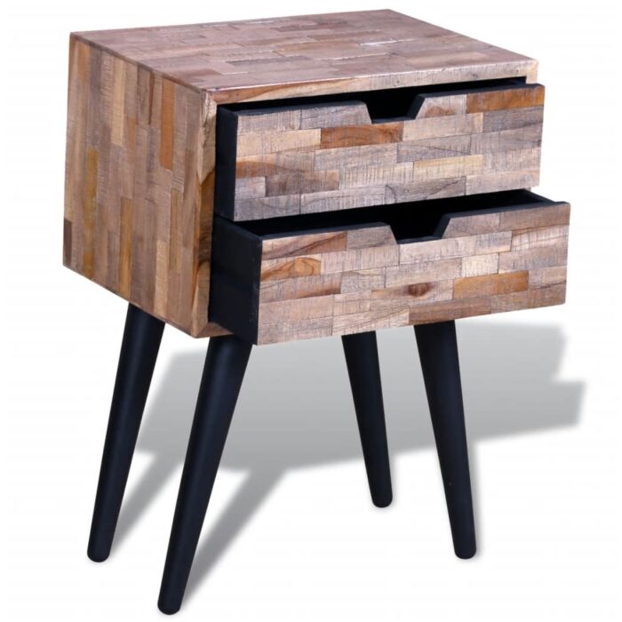 Table de chevet avec 2 tiroirs Bois de teck recyclé – Image 4