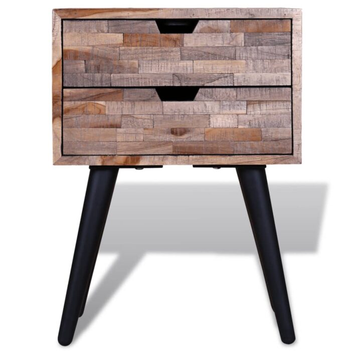 Table de chevet avec 2 tiroirs Bois de teck recyclé – Image 6