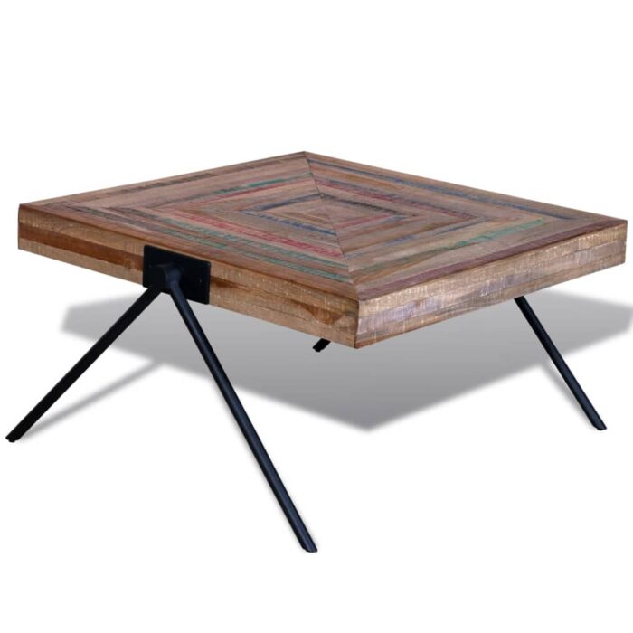 Table basse avec pieds en V Bois de teck recyclé – Image 1