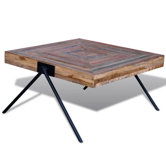 Table basse avec pieds en V Bois de teck recyclé – Image 4