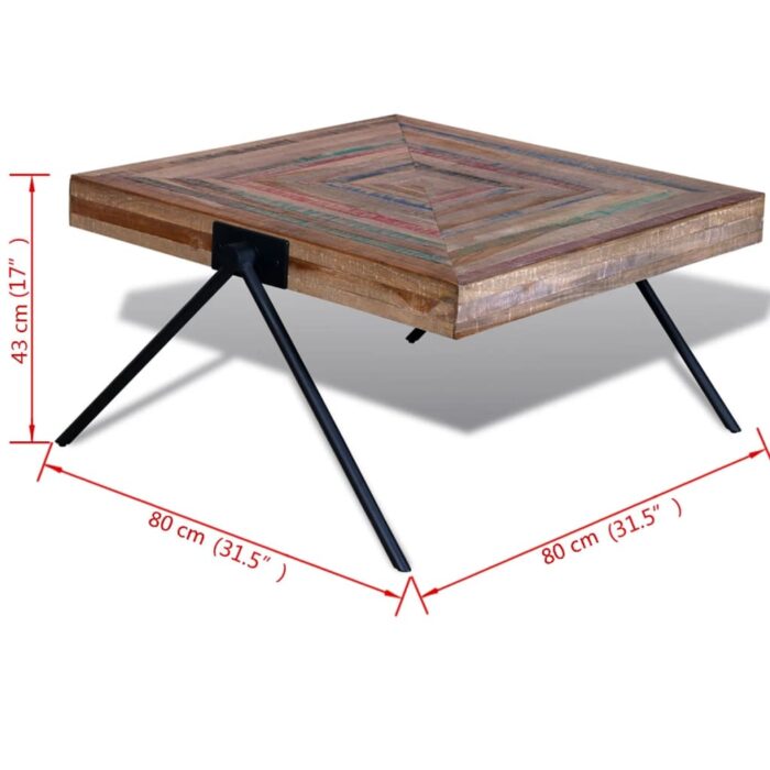 Table basse avec pieds en V Bois de teck recyclé – Image 8