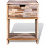 Table de chevet avec tiroir Bois de teck recyclé – Image 7