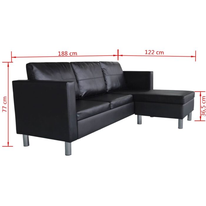 Canapé sectionnel à 3 places Cuir synthétique Noir – Image 7