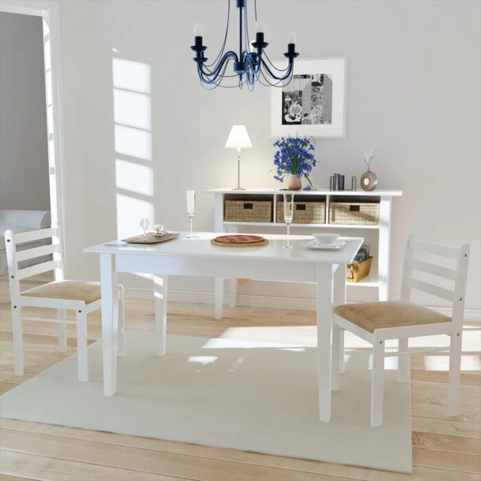 Chaises à manger lot de 2 blanc hévéa solide et velours – Image 1
