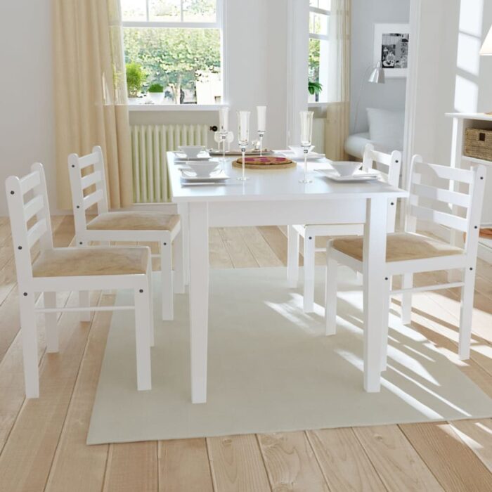 Chaises à manger lot de 4 blanc hévéa solide et velours – Image 1