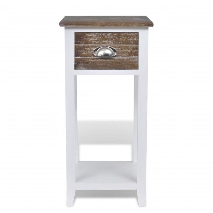 Table de chevet avec 1 tiroir Marron et blanc – Image 3