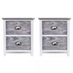 Table de chevet 2 pcs avec 2 tiroirs Gris et blanc – Image 2