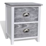 Table de chevet 2 pcs avec 2 tiroirs Gris et blanc – Image 3