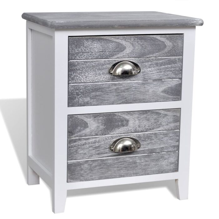 Table de chevet 2 pcs avec 2 tiroirs Gris et blanc – Image 3
