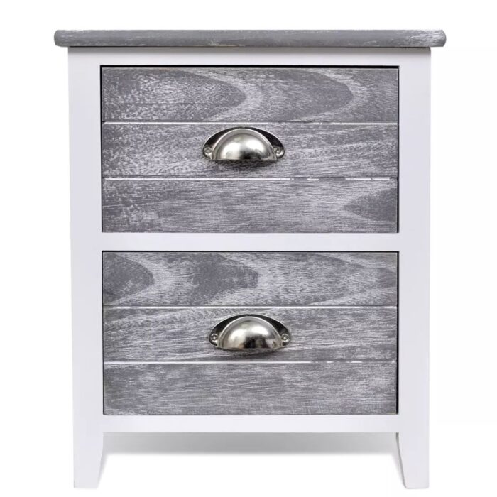 Table de chevet 2 pcs avec 2 tiroirs Gris et blanc – Image 4