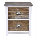 Table de chevet 2 pcs avec 2 tiroirs Marron et blanc – Image 4