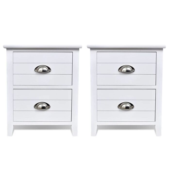 Table de chevet 2 pcs avec 2 tiroirs Blanc – Image 2