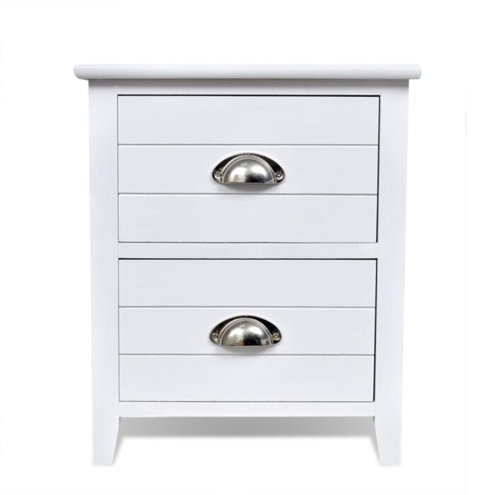 Table de chevet 2 pcs avec 2 tiroirs Blanc – Image 4