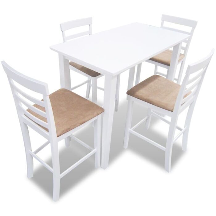 Set table et 4 chaises de bar en bois coloris blanc – Image 1