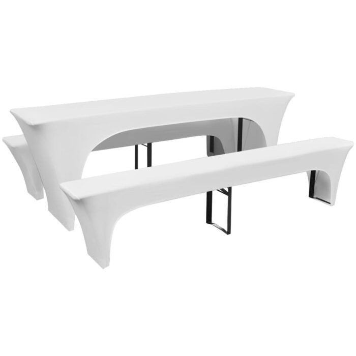 Housses de table et bancs Extensibles 3 pcs Blanc 220x50x80 cm – Image 1